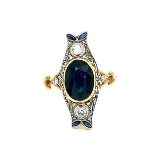 Art Deco 18k & Platinum Sapphire Diamond RingÂ 