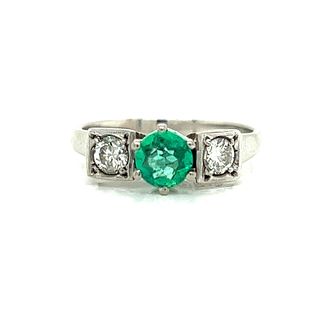 Art. Deco 18k Diamond Emerald RingÂ 