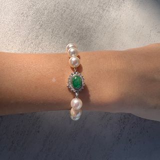 14k Diamond Emerald Pearl BraceletÂ 