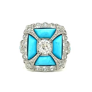 Art Deco Platinum Turquoise Diamond RingÂ 