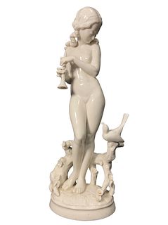 HUTSCHENREUTHER Porcelain Lady w Flute Statue 