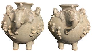 SANGKHALOK Crackle Glazed Elephant Vases 
