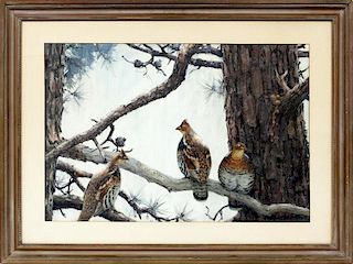 AIDEN LASSELL RIPLEY WATERCOLOR THREE GROUSE