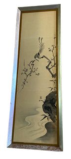Chinese Painting on Silk of Bird on Branch 