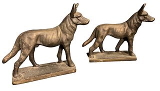 Art Deco Bronze Cast German Shepherd Bookends