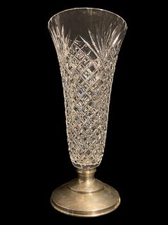 HAWKES Sterling Silver & Crystal Tall Vase