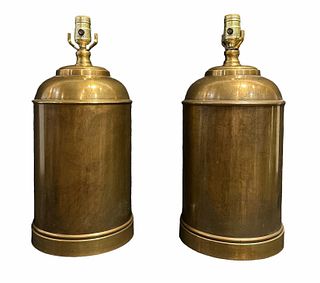 Pair Brass Tobacco Humidor Lamps 