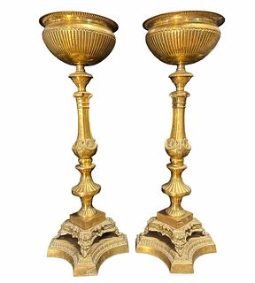 Pair French Bronze Ecclesiastical Planters 