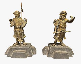 Pair Ming Style Gold Gilt Bronze Warrior Figures