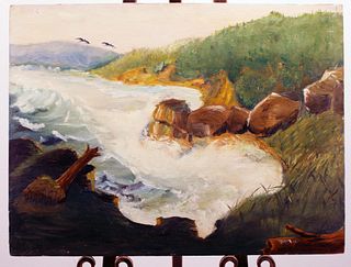 UNFRAMED PAINTING OF RAGING RAPIDS ON A RIVER