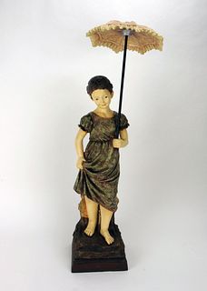 GIRL WITH PARASOL PLASTER STATUE 