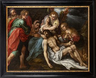 ITALIAN OLD MASTER OIL ON CANVAS, CIRCA 17TH C., H 44", W 56", THE LAMENTATION OF CHRIST 
