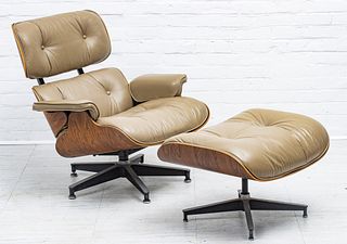 CHARLES & RAY EAMES, HERMAN MILLER ROSEWOOD CHAIR & OTTOMAN, 1978, 2 PCS, H 33", W 33" (CHAIR) 