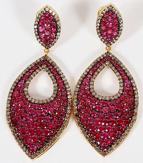NATURAL RUBY DIAMOND & 14KT YELLOW GOLD EARRINGS