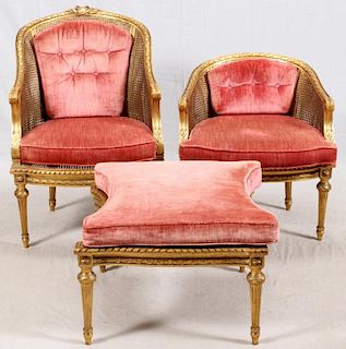 LOUIS XVI STYLE CANE CHAISE IN THREE PARTS