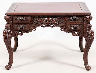CHINESE CARVED ROSEWOOD DESK