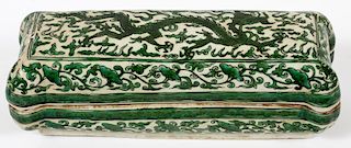 CHINESE GREEN ON WHITE PORCELAIN BOX