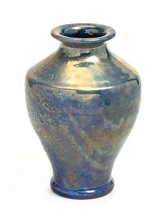 MARY CHASE PERRY, PEWABIC POTTERY VASE, FOOTED, C.1903-1904 H 9" DIA 7.5" 