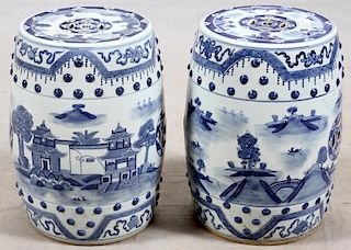 CHINESE BLUE & WHITE PORCELAIN GARDEN BENCHES