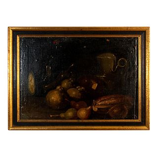 Antique Artist Signed Oil Painting On Canvas Still Life