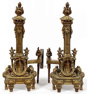 FRENCH EMPIRE STYLE BRONZE ANDIRONS PAIR