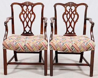 CHIPPENDALE STYLE CARVED MAHOGANY OPEN ARM CHAIRS