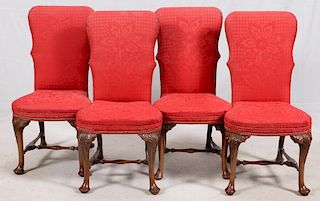 QUEEN ANNE STYLE RED FLORAL UPHOLSTERED SIDECHAIRS