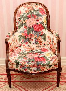 LOUIS XVI FLORAL UPHOLSTERED BERGERE CHAIR
