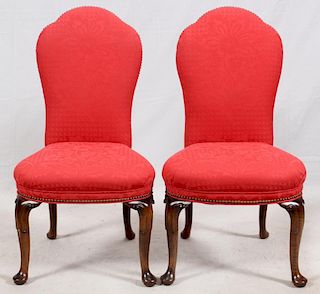 QUEEN ANNE STYLE WALNUT UPHOLSTERED SIDE CHAIRS