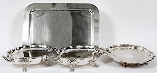 SILVERPLATE SERVING TRAYS AND CASSEROLE DISHES