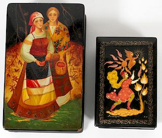 RUSSIAN HAND PAINTED LACQUER FIGURAL PALEKH BOXES 2