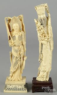 Two Chinese carved ivory figures, late 19th c., 14 1/4'' h.