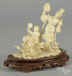 Japanese carved bone figural group, early 20th c., 7 3/4'' h.
