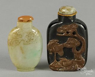 Chinese jadeite snuff bottle, together with a cameo tiger eye bottle.