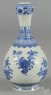 Chinese blue and white porcelain bottle vase, Qianlong mark, but probably later, 11 1/4'' h.