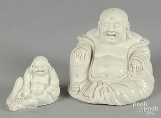 Two Chinese blanc de chin Hotei figures, 5'' h. and 3'' h.