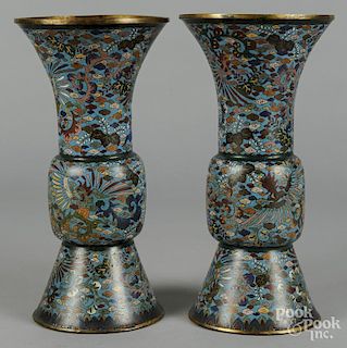 Pair of Chinese cloisonné gu form vases, 19th c., 15'' h.