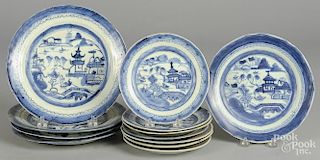Twelve Chinese export porcelain Canton plates, 19th c., 7 3/8'' - 10 1/4'' dia.