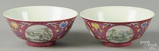 Pair of Chinese famille rose porcelain medallion bowls, Daoguang mark, but probably later