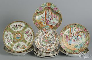 Nine pieces of Chinese export famille rose porcelain, 19th c., to include a shrimp dish