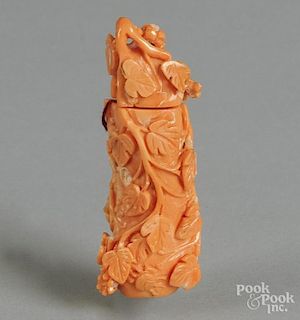 Chinese carved coral snuff bottle, 3'' h.