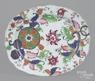 Chinese export porcelain pseudo tobacco leaf platter, 19th c., 14 1/2'' l., 17 1/2'' w.