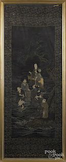 Large Oriental silkwork panel, ca. 1900, 70 1/2'' x 26 1/2''.