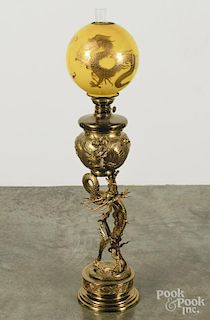 Brass dragon banquet lamp, 41 1/2'' h.