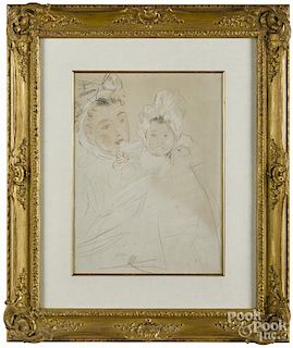 Paul-Cesar Helleu (French 1859-1927), mixed media mother and child, signed lower left