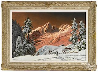 Alois Arnegger (Austrian 1879-1967), oil on canvas winter mountain landscape, signed lower left