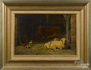 Frans Lebret (Netherlands 1820-1909), oil on canvas barn scene, signed lower left, 10'' x 15''.