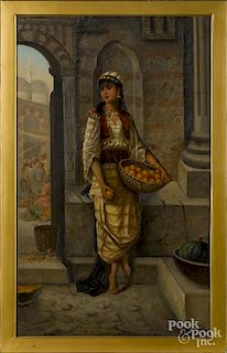 Italian oil on canvas portrait of a young woman, ca. 1900, signed G. Korin, 32'' x 19 1/2''.