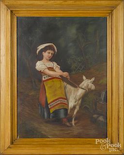 Italian oil on canvas, early 20th c., of a young girl with a goat, 27 1/2'' x 20 1/4''.