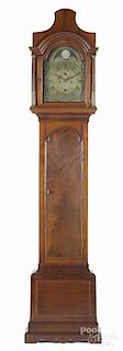 George II mahogany tall case clock, 18th c., with an eight-day movement and a brass face